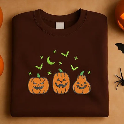 Halloween Pumpkins Embroidered Sweatshirt – Glow In The Dark Halloween Sweater