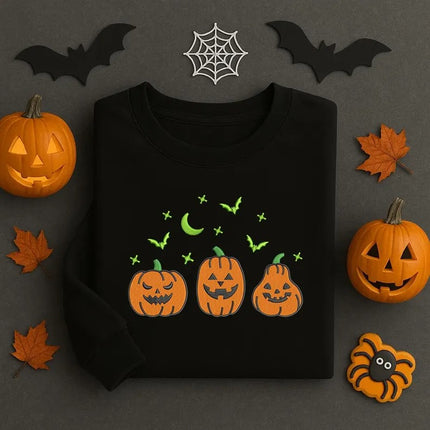 Halloween Pumpkins Embroidered Sweatshirt – Glow In The Dark Halloween Sweater