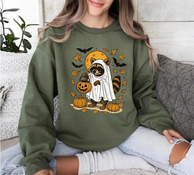 Raccoon Halloween Sweatshirt – Cute Raccon Ghost Crewneck Sweater, Halloween Gifts