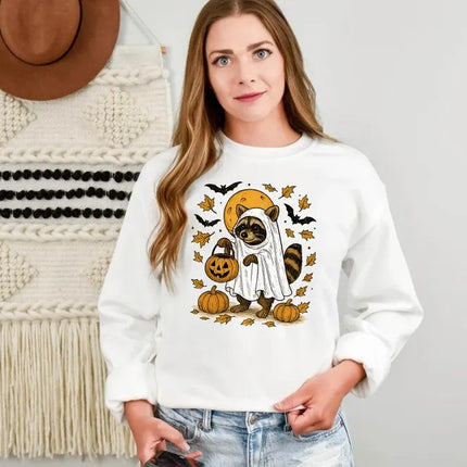 Raccoon Halloween Sweatshirt – Cute Raccon Ghost Crewneck Sweater, Halloween Gifts