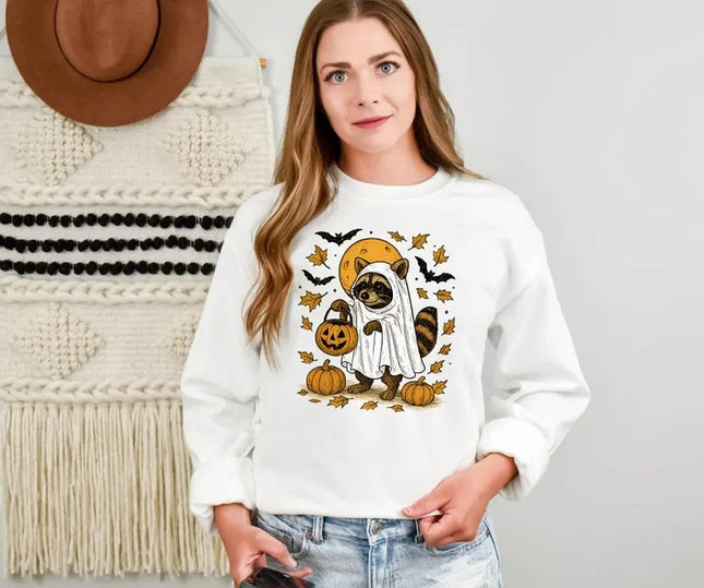Raccoon Halloween Sweatshirt – Cute Raccon Ghost Crewneck Sweater, Halloween Gifts