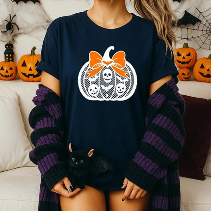 Lace Pumpkin Coquette Shirt – Gothic Fall Aesthetic Tees, Halloween Shirt for Women