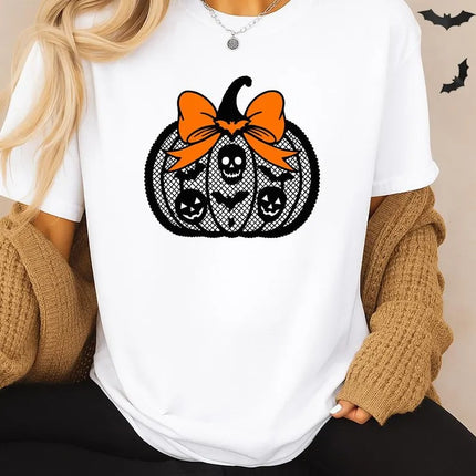 Lace Pumpkin Coquette Shirt – Gothic Fall Aesthetic Tees, Halloween Shirt for Women