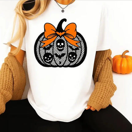 Lace Pumpkin Coquette Shirt – Gothic Fall Aesthetic Tees, Halloween Shirt for Women