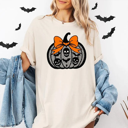 Lace Pumpkin Coquette Shirt – Gothic Fall Aesthetic Tees, Halloween Shirt for Women