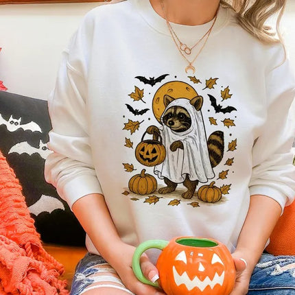 Raccoon Halloween Sweatshirt – Cute Raccon Ghost Crewneck Sweater, Halloween Gifts