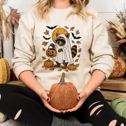 Raccoon Halloween Sweatshirt – Cute Raccon Ghost Crewneck Sweater, Halloween Gifts