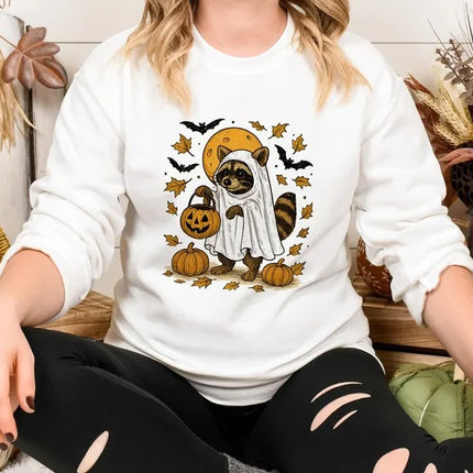 Raccoon Halloween Sweatshirt – Cute Raccon Ghost Crewneck Sweater, Halloween Gifts