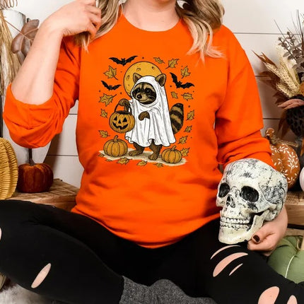 Raccoon Halloween Sweatshirt – Cute Raccon Ghost Crewneck Sweater, Halloween Gifts