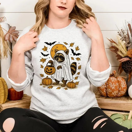 Raccoon Halloween Sweatshirt – Cute Raccon Ghost Crewneck Sweater, Halloween Gifts
