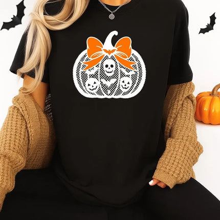 Lace Pumpkin Coquette Shirt – Gothic Fall Aesthetic Tees, Halloween Shirt for Women