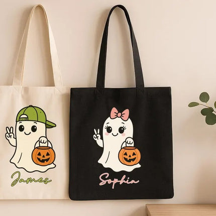 Personalised Kids Names Tote Bag, Trick or Treat Boys & Girls Bag, Halloween Gifts