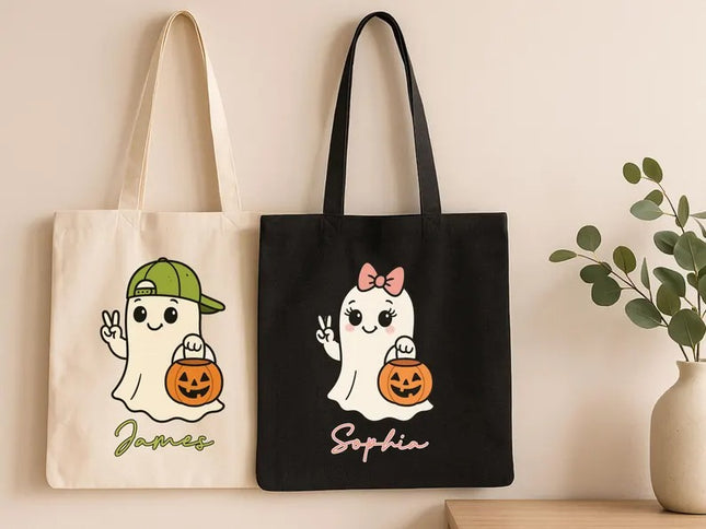 Personalised Kids Names Tote Bag, Trick or Treat Boys & Girls Bag, Halloween Gifts