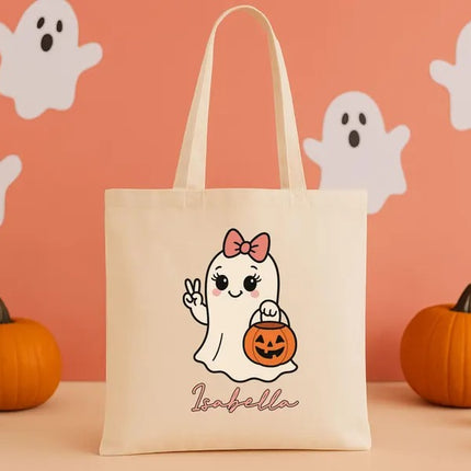 Personalised Kids Names Tote Bag, Trick or Treat Boys & Girls Bag, Halloween Gifts