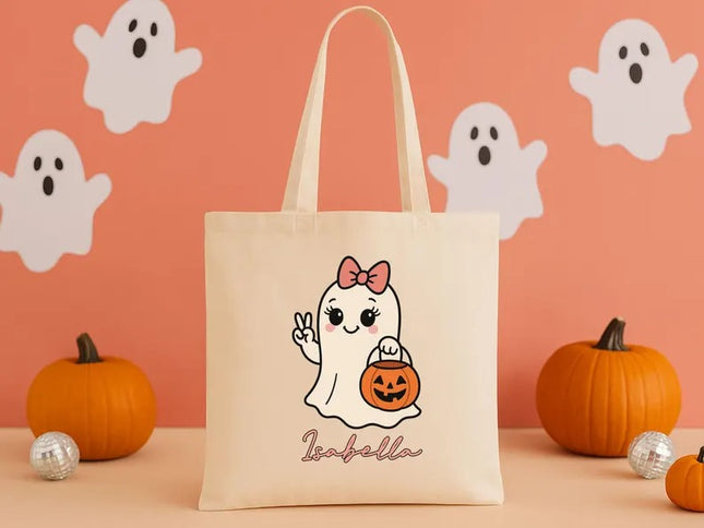 Personalised Kids Names Tote Bag, Trick or Treat Boys & Girls Bag, Halloween Gifts