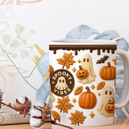 Halloween Spooky Vibes Coffee Mug, Autumn Season Coffee Mug, Coffee Lovers Gift