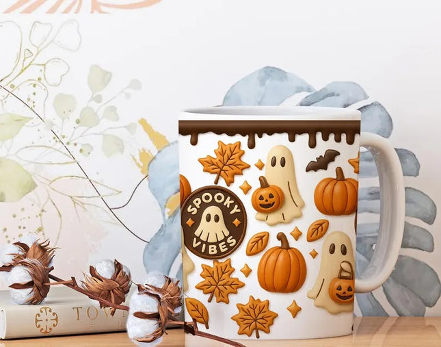 Halloween Spooky Vibes Coffee Mug, Autumn Season Coffee Mug, Coffee Lovers Gift
