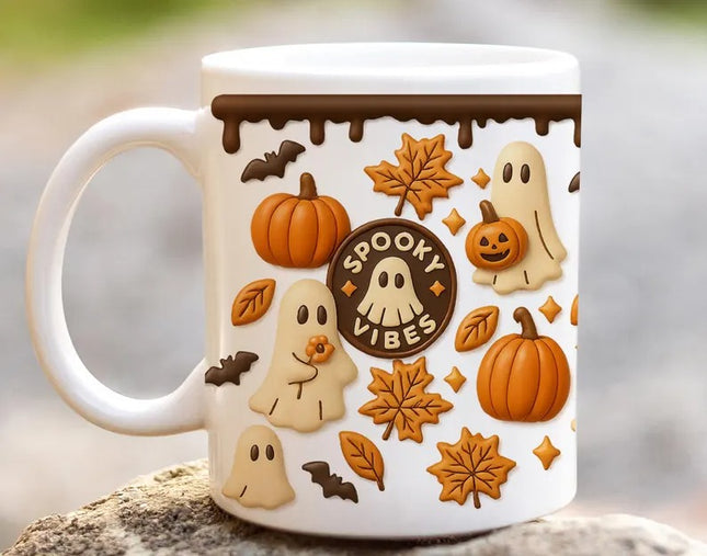 Halloween Spooky Vibes Coffee Mug, Autumn Season Coffee Mug, Coffee Lovers Gift