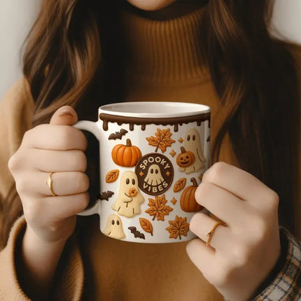Halloween Spooky Vibes Coffee Mug, Autumn Season Coffee Mug, Coffee Lovers Gift