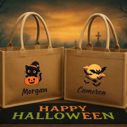 Personalised Halloween Printed Tote Bag, Custom Name Pumpkin Bag, Gift for Kids