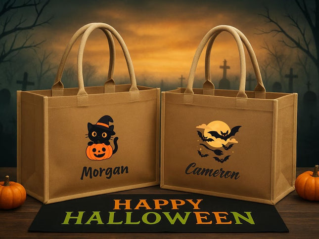 Personalised Halloween Printed Tote Bag, Custom Name Pumpkin Bag, Gift for Kids