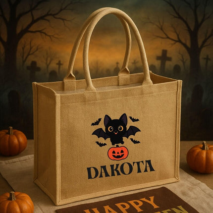 Personalised Halloween Printed Tote Bag, Custom Name Pumpkin Bag, Gift for Kids