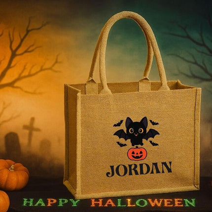 Personalised Halloween Printed Tote Bag, Custom Name Pumpkin Bag, Gift for Kids
