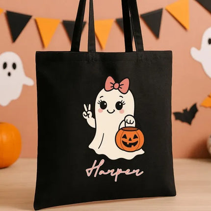 Personalised Kids Names Tote Bag, Trick or Treat Boys & Girls Bag, Halloween Gifts
