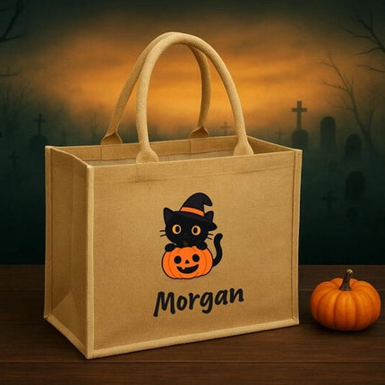 Personalised Halloween Printed Tote Bag, Custom Name Pumpkin Bag, Gift for Kids
