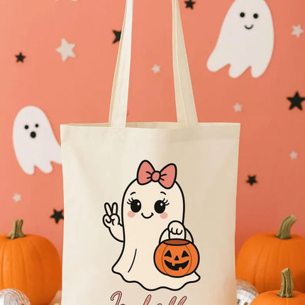 Personalised Kids Names Tote Bag, Trick or Treat Boys & Girls Bag, Halloween Gifts