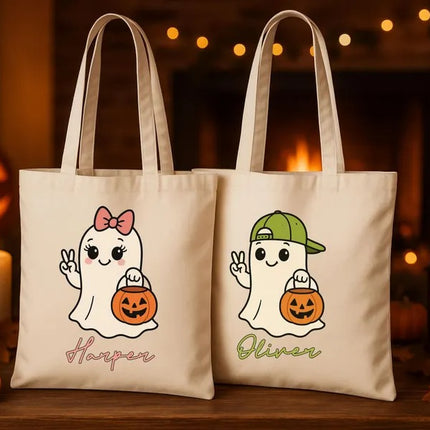 Personalised Kids Names Tote Bag, Trick or Treat Boys & Girls Bag, Halloween Gifts