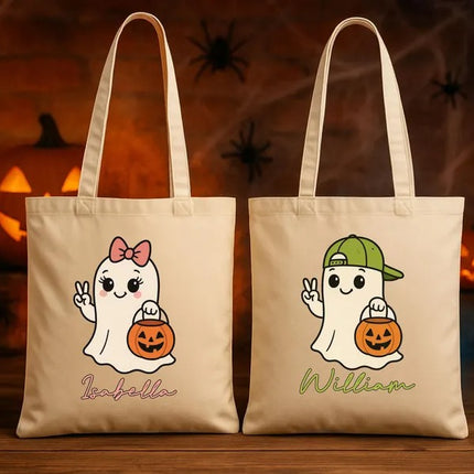 Personalised Kids Names Tote Bag, Trick or Treat Boys & Girls Bag, Halloween Gifts
