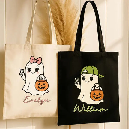 Personalised Kids Names Tote Bag, Trick or Treat Boys & Girls Bag, Halloween Gifts