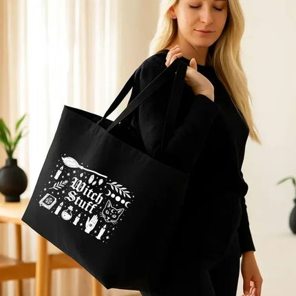 Witch Stuff Halloween Tote Bag, Cute Goth Girl Printed Tote Bag, Spooky Season Tote Bag