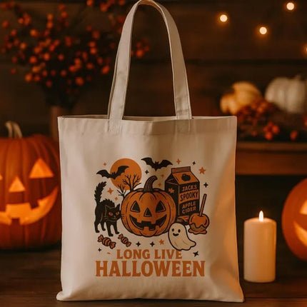 Long Live Halloween Tote Bag, Spooky Pumpkin Ghost Printed Bag, Fall Halloween Tote