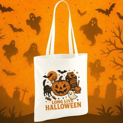 Long Live Halloween Tote Bag, Spooky Pumpkin Ghost Printed Bag, Fall Halloween Tote