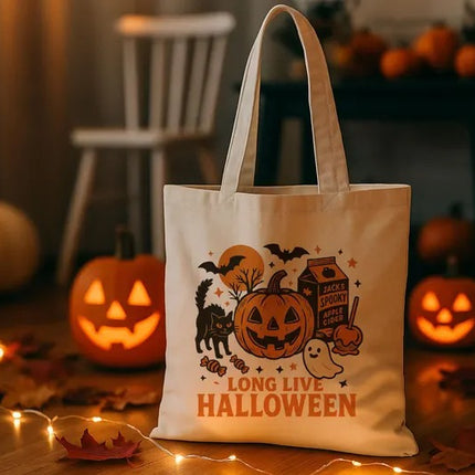 Long Live Halloween Tote Bag, Spooky Pumpkin Ghost Printed Bag, Fall Halloween Tote