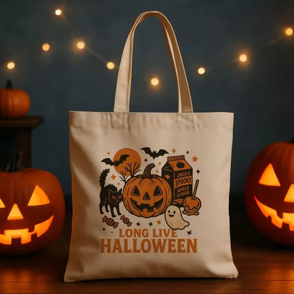 Long Live Halloween Tote Bag, Spooky Pumpkin Ghost Printed Bag, Fall Halloween Tote