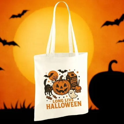 Long Live Halloween Tote Bag, Spooky Pumpkin Ghost Printed Bag, Fall Halloween Tote