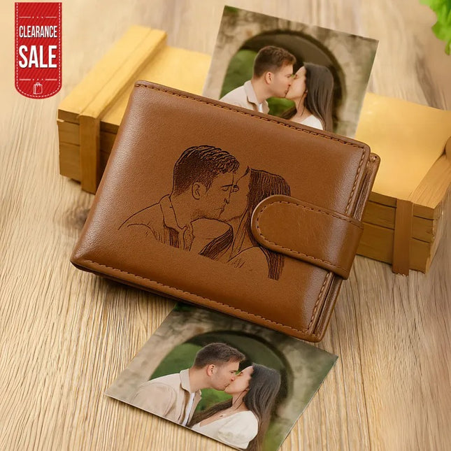 Personalised Portrait Photo Leather Wallets, Engraved Photo Wallets for Dad, Anniversary Gifts