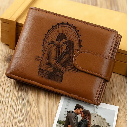 Personalised Portrait Photo Leather Wallets, Engraved Photo Wallets for Dad, Anniversary Gifts