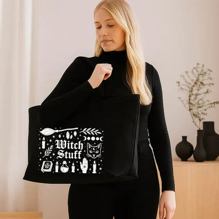 Witch Stuff Halloween Tote Bag, Cute Goth Girl Printed Tote Bag, Spooky Season Tote Bag