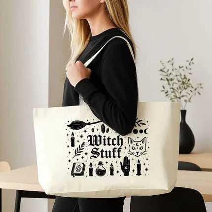 Witch Stuff Halloween Tote Bag, Cute Goth Girl Printed Tote Bag, Spooky Season Tote Bag