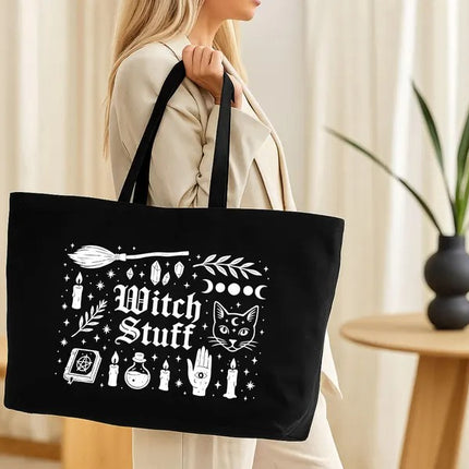 Witch Stuff Halloween Tote Bag, Cute Goth Girl Printed Tote Bag, Spooky Season Tote Bag