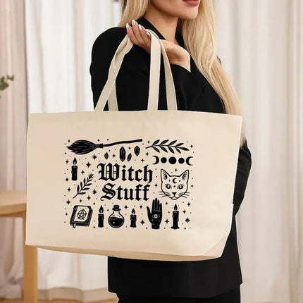Witch Stuff Halloween Tote Bag, Cute Goth Girl Printed Tote Bag, Spooky Season Tote Bag