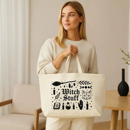 Witch Stuff Halloween Tote Bag, Cute Goth Girl Printed Tote Bag, Spooky Season Tote Bag