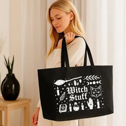 Witch Stuff Halloween Tote Bag, Cute Goth Girl Printed Tote Bag, Spooky Season Tote Bag