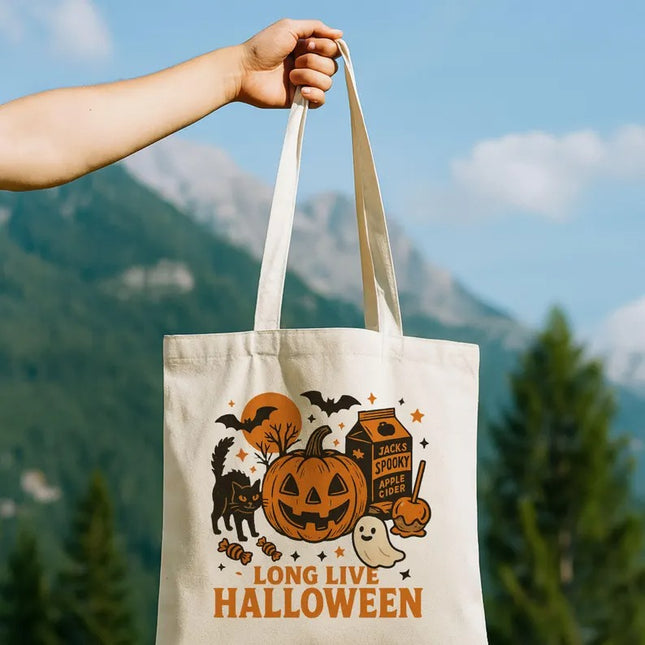Long Live Halloween Tote Bag, Spooky Pumpkin Ghost Printed Bag, Fall Halloween Tote