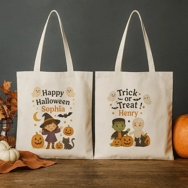 Personalised Halloween Gift Bag, Custom Name Trick or Treat Bag for Kids