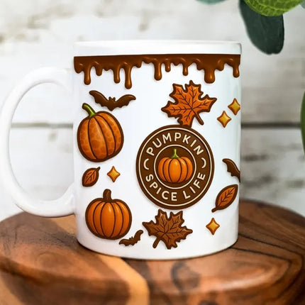 Pumpkin Spice Life Mug, Spooky Vibes Autumn Printed Coffee Cup, Pumpkin Lover Gift